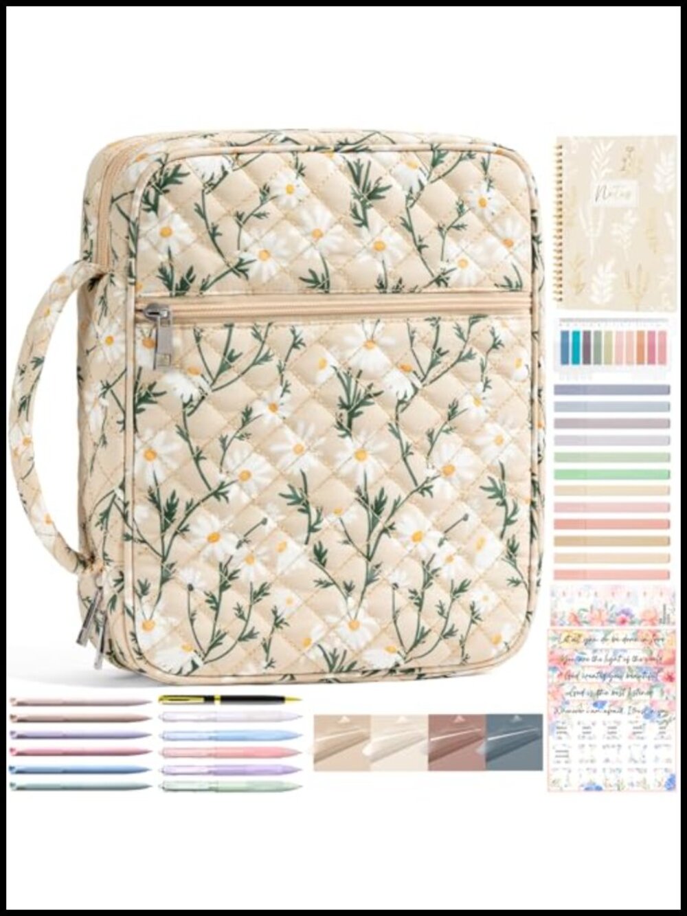 FLOE Puffer Bible Cover Case for Women Quilted Fabric Study Journaling Kit